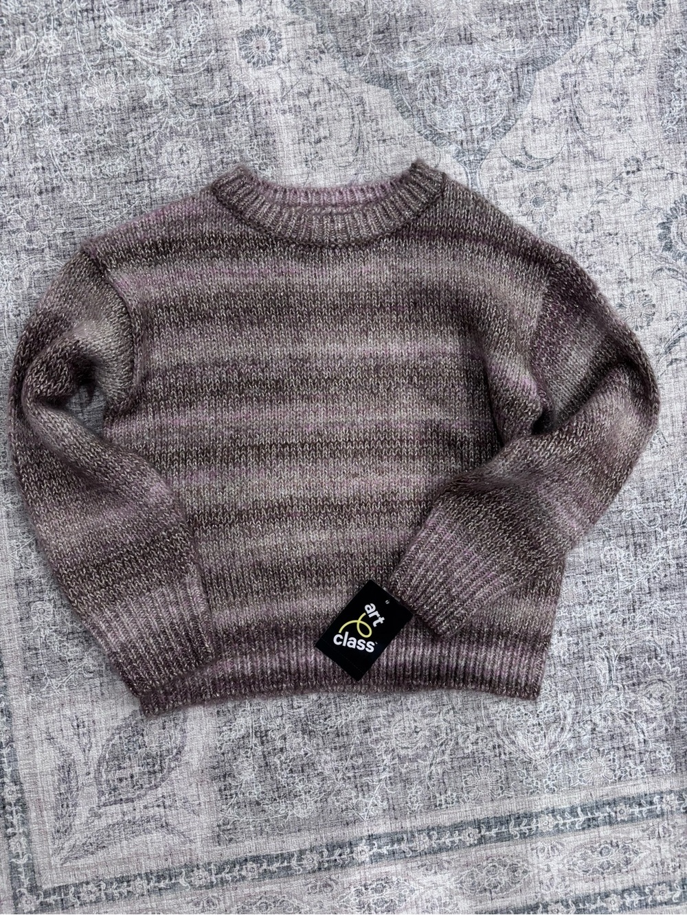 art class girls' Heathered Mauve Crewneck Shiny Striped Sweater size Small 6/6x